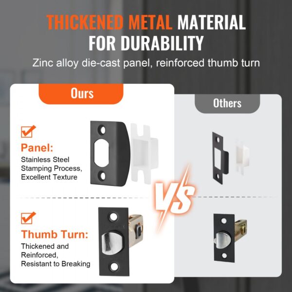 thickened metal VEVOR double door handle set vs others, showing stainless steel panel and reinforced thumb turn.