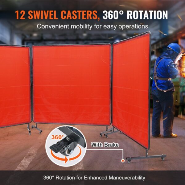 VEVOR welding screen with 12 swivel casters and 360° rotation for easy mobility and enhanced safety.