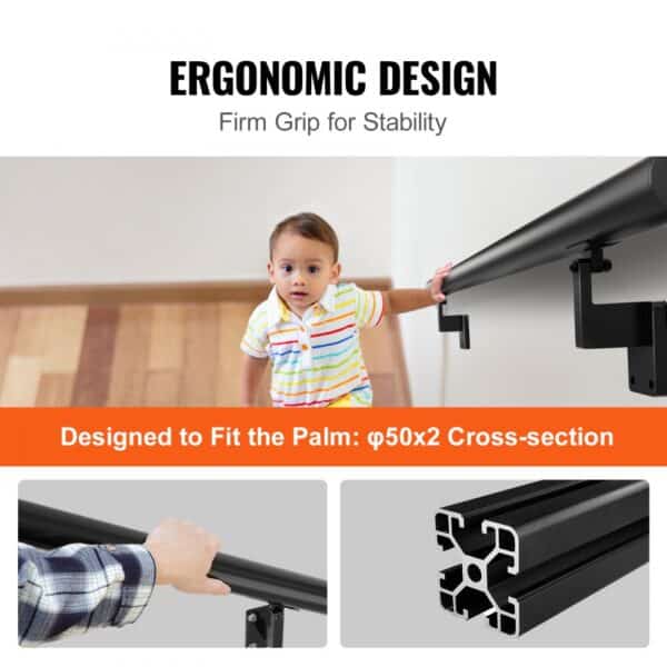 ergonomic design with VEVOR handrail for stability, featuring a firm grip and palm-friendly cross-section.