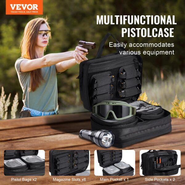 VEVOR Range Bag for 2 Pistols Tactical Gun Bag 2 Built-in Pistol Bags Black