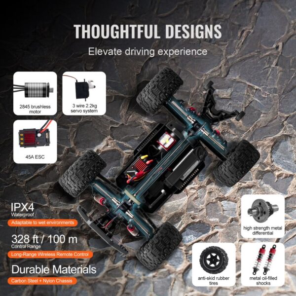 VEVOR Remote Control Car 1:10 Scale All Terrain 4WD Off-Road Truck for Kids