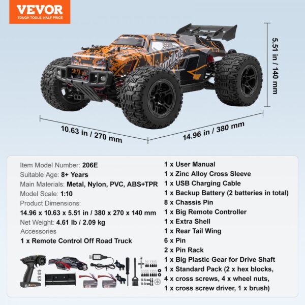 VEVOR Remote Control Car 1:10 Scale All Terrain 4WD Off-Road Truck for Kids