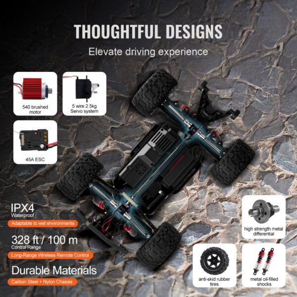 VEVOR Remote Control Car 1:10 Scale Kids RC Car All Terrain 4WD Off-Road Truck