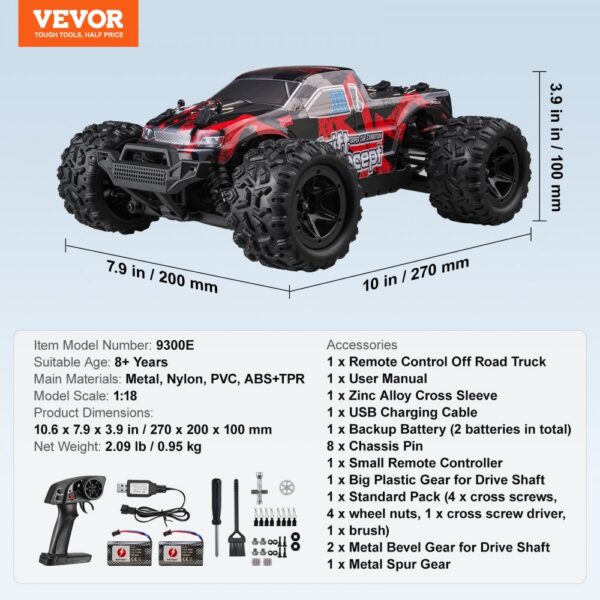 VEVOR Remote Control Car 1:18 Scale Kids RC Car All Terrain 4WD Off-Road Truck