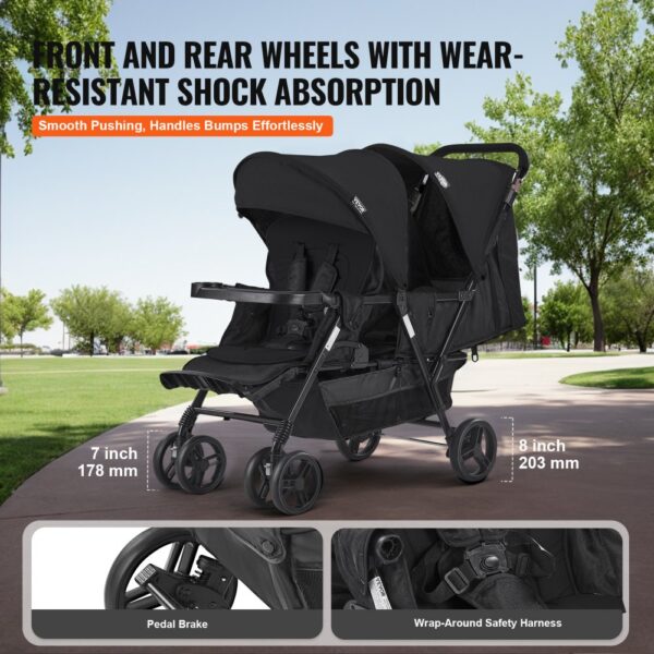 VEVOR Double Stroller Foldable Lightweight Twin Tandem Stroller Black