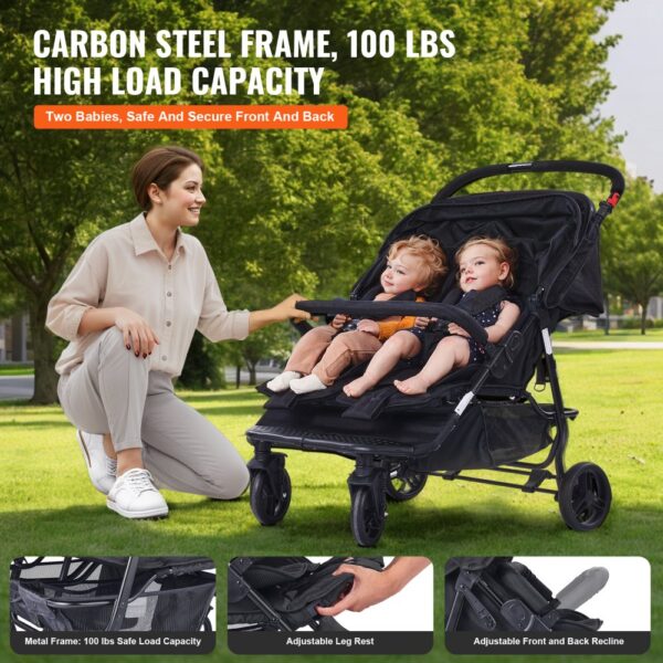 VEVOR Double Stroller Side x Side Foldable Lightweight Twin Stroller Black