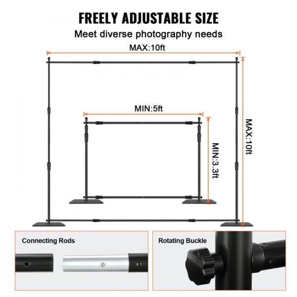 VEVOR pipe and drape kit, adjustable size from 5ft to 10ft with connecting rods and rotating buckles.