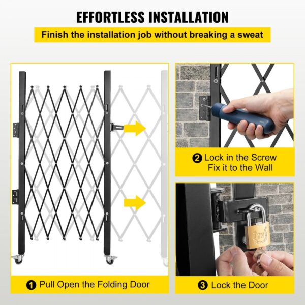 effortless installation of VEVOR folding security gate with detailed step-by-step guide.