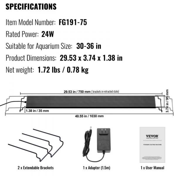 VEVOR Full Spectrum Aquarium Light & LCD Monitor for 30"-36" Freshwater Tank 24W