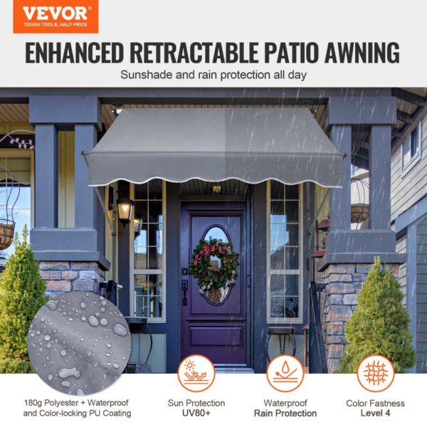 VEVOR 59x47" Patio Awning Retractable Awning Sunshade Shelter with Crank Handle