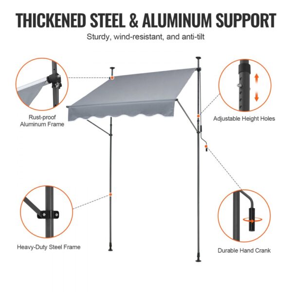 VEVOR 59x47" Patio Awning Retractable Awning Sunshade Shelter with Crank Handle