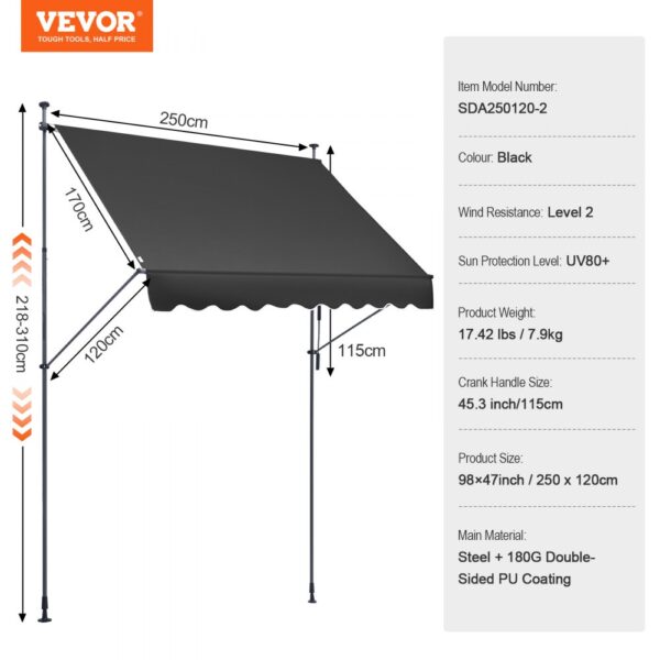 VEVOR 98x47" Patio Awning Retractable Patio Canopy Sunsetter with Crank Handle