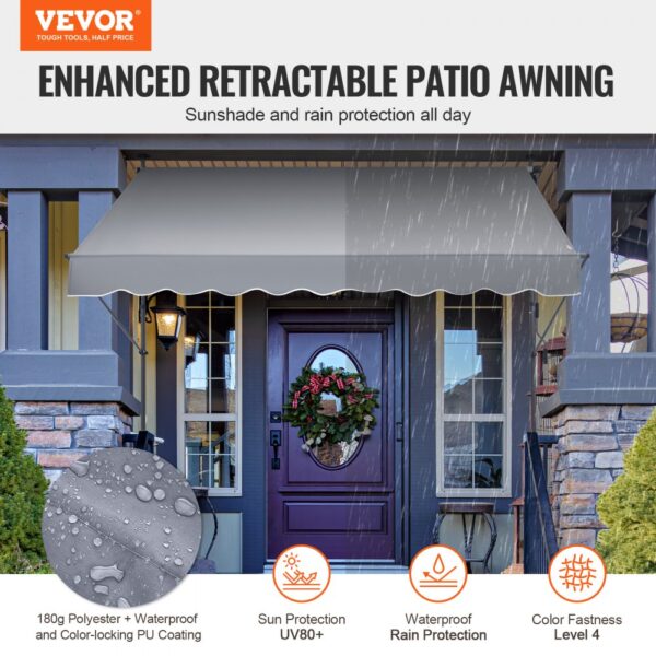 VEVOR 98x47" Patio Awning Retractable Awning Sunshade Shelter with Crank Handle