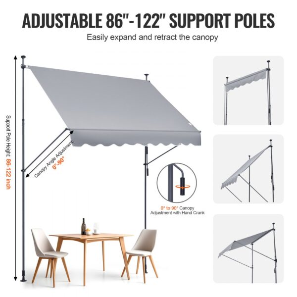 VEVOR 98x47" Patio Awning Retractable Awning Sunshade Shelter with Crank Handle