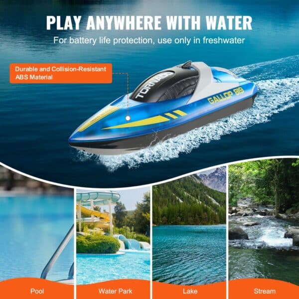 VEVOR RC Boat 2.4 GHz Remote Control Racing Boat 12 km/h Kids Adults Gift Blue