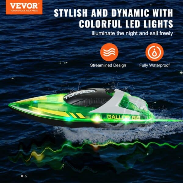 VEVOR RC Boat 2.4 GHz Remote Control Racing Boat 12 km/h Kids Adults Gift Green