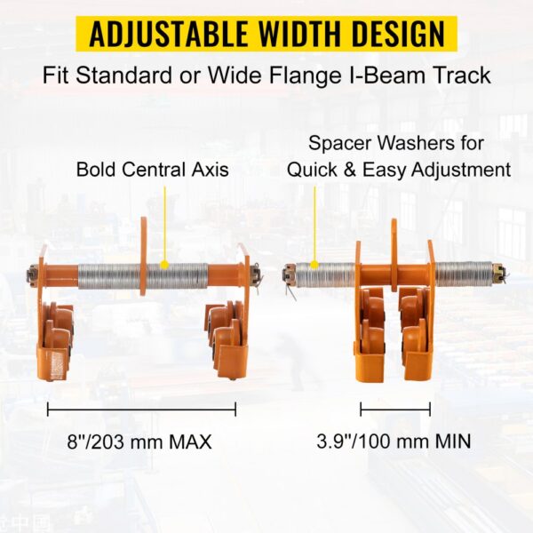 VEVOR Manual Trolley, 6600LBS/3 Ton Load Capacity Beam Trolley, 3.9-8 inch Adjustable Width Push Beam, Track Roller Trolley with Dual Wheels Garage Hoist for Straight Curved I Beam