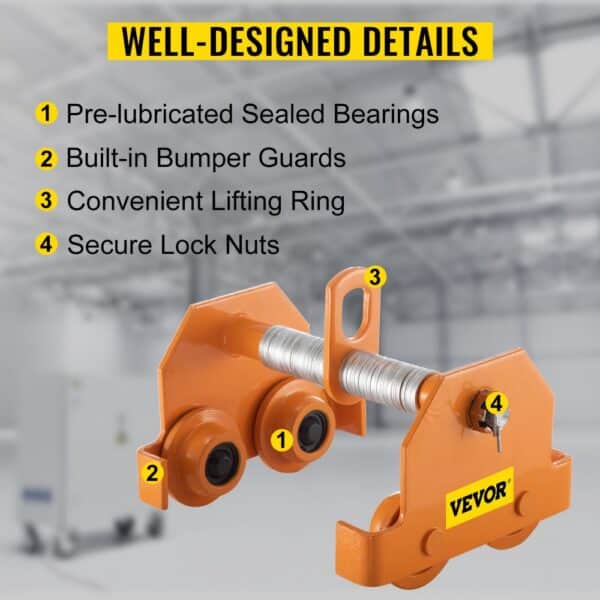 VEVOR Manual Trolley, 11000LBS/5 Ton Load Capacity Beam Trolley, 4.5-8 inch Adjustable Width Push Beam, Track Roller Trolley Powder Coating with Dual Wheels Garage Hoist for Straight Curved I Beam