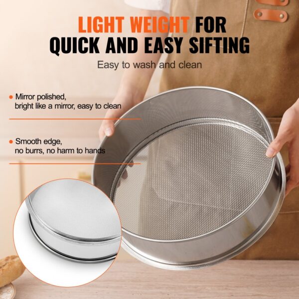 VEVOR Flour Sieve Fine Mesh Stainless Steel 10 Mesh Flour Sifter for Baking Cake