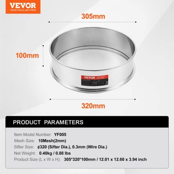 VEVOR Flour Sieve Fine Mesh Stainless Steel 10 Mesh Flour Sifter for Baking Cake