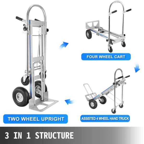 VEVOR 3 In 1 Aluminum Folding Sack Truck Hand Trolley Cart Car Heavy Duty Foldable