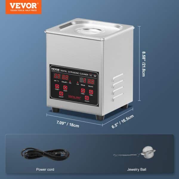 VEVOR 1.3L Ultrasonic Cleaner 50W Cleaning Machine Timer Basket & Heater 40kHz