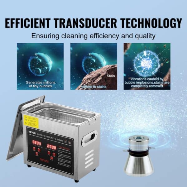 VEVOR Ultrasonic Cleaner with Digital Timer & Heater, Professional Ultra Sonic Jewelry Cleaner, Stainless Steel Heated Cleaning Machine for Glasses Watch Rings Small Parts Circuit Board (3L)