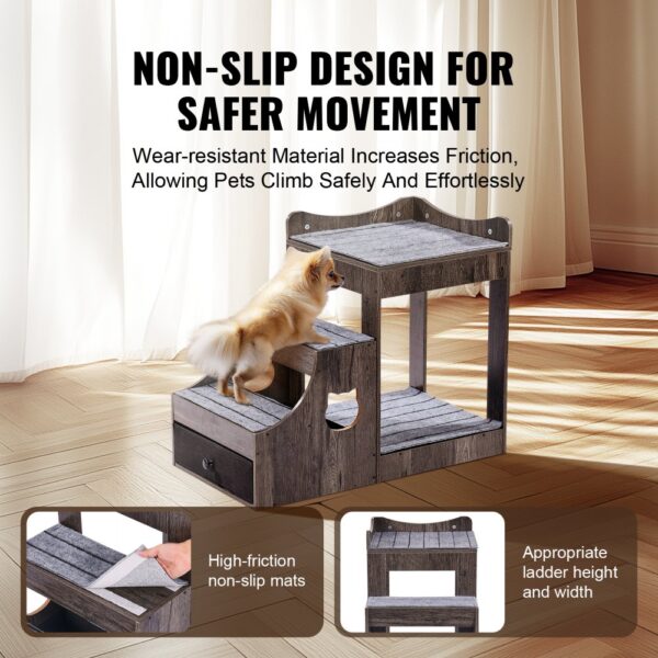 VEVOR Pet Bunk Bed with Stairs Dog/Cat Window Perch with Storage Indoor Gray