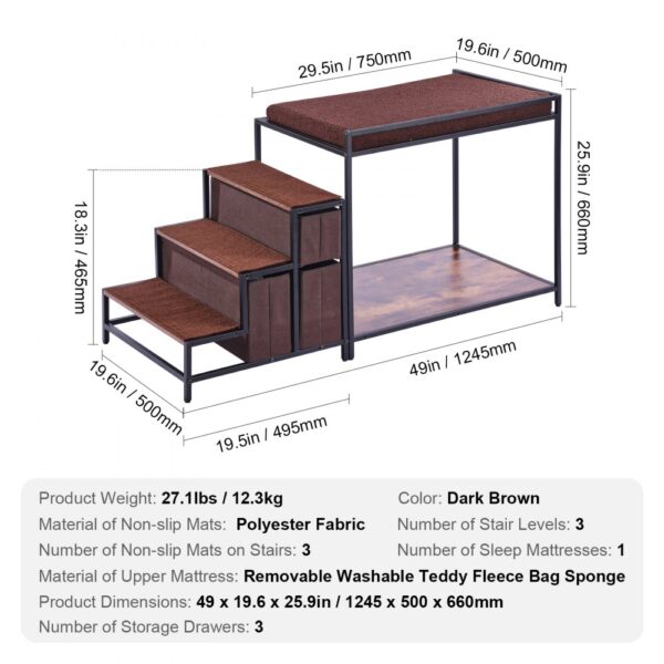 VEVOR Pet Bunk Bed Dog/Cat Window Perch with Stairs Storage Medium Size