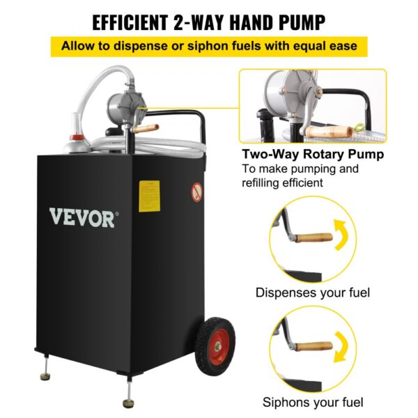 VEVOR fuel caddy with two-way rotary pump for efficient dispensing and siphoning of fuel.