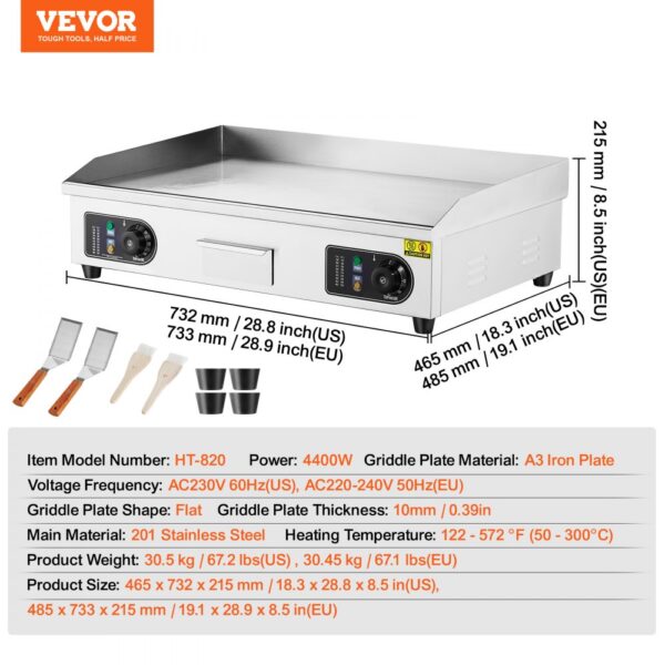 VEVOR Commercial Electric Griddle 4400 W Countertop Flat Top Grill 122℉-572℉