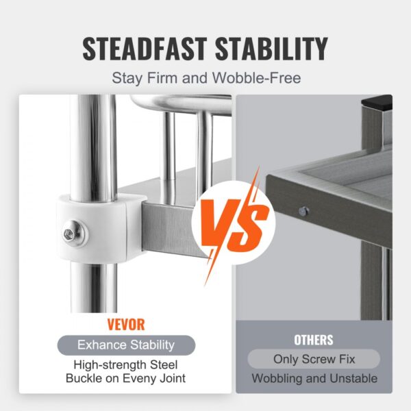 VEVOR lab rolling cart with high-strength steel buckle for enhanced stability vs unstable screw fix