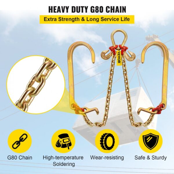 VEVOR v bridle chain with g80 grade, high-temperature soldering, and wear-resistance.