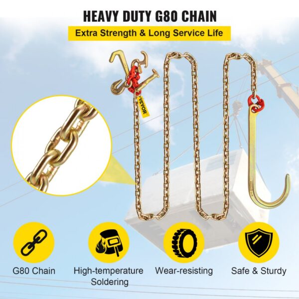 heavy duty g80 VEVOR j hook chain with extra strength and long service life.