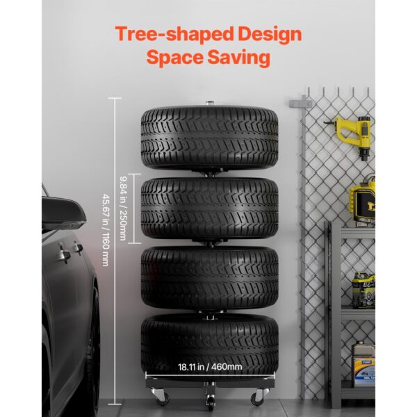 VEVOR Tire Rack for 4 Tires with Rim Mobile Tyre Stand Fit up to 225mm Wide Tire