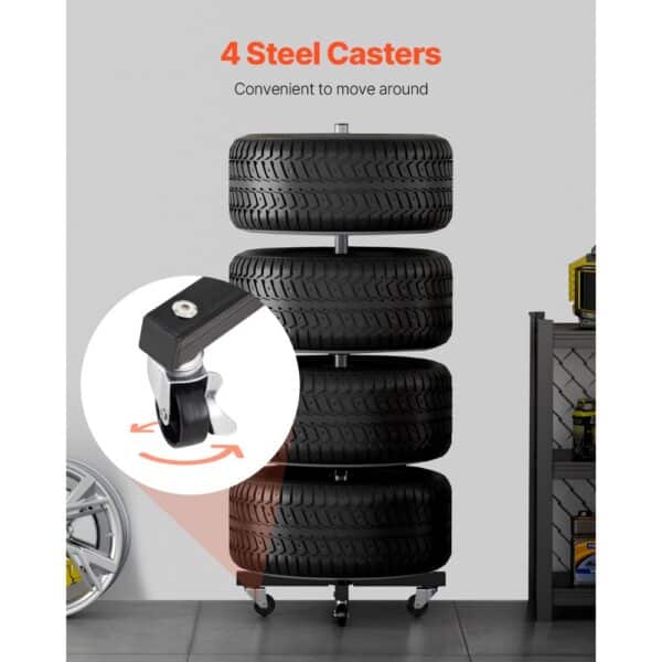 VEVOR Tire Rack for 4 Tires with Rim Mobile Tyre Stand Fit up to 225mm Wide Tire