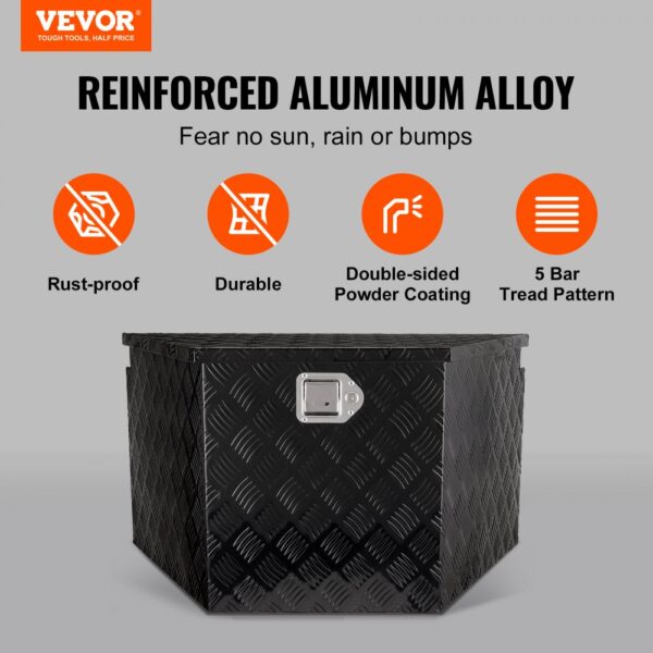 VEVOR Trailer Tongue Box, Aluminum Alloy Diamond Plate Tongue Box Tool Chest, Heavy Duty Trailer Box Storage with Lock and Keys, Utility Trailer Tongue Box for Pickup Truck, RV, Trailer, 33"x19"x18"