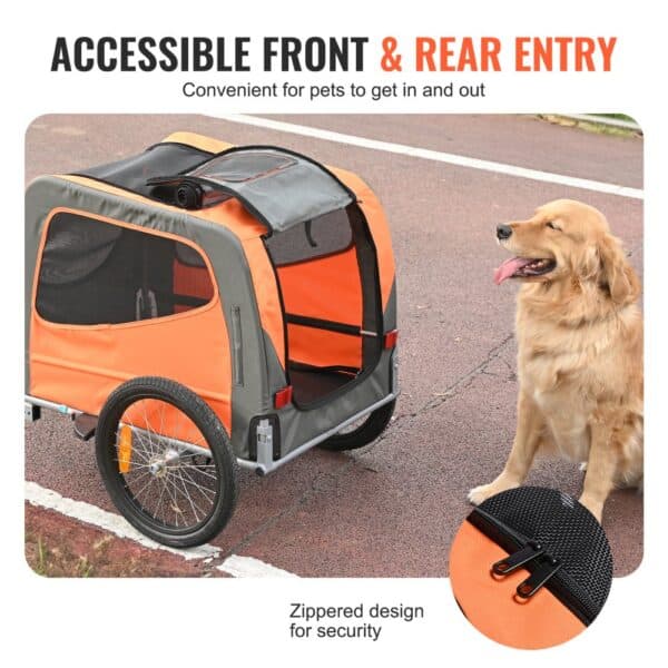 VEVOR dog bike trailer with accessible front and rear entry, convenient for pets, zippered for security.