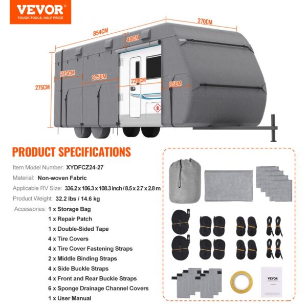 VEVOR Trailer Travel RV Cover 24-27 ft Class A Camper Cover Non-Woven Fabric