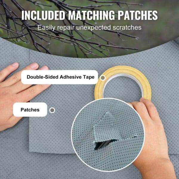 hands holding VEVOR rv cover patch with double-sided adhesive tape for easy scratch repair.