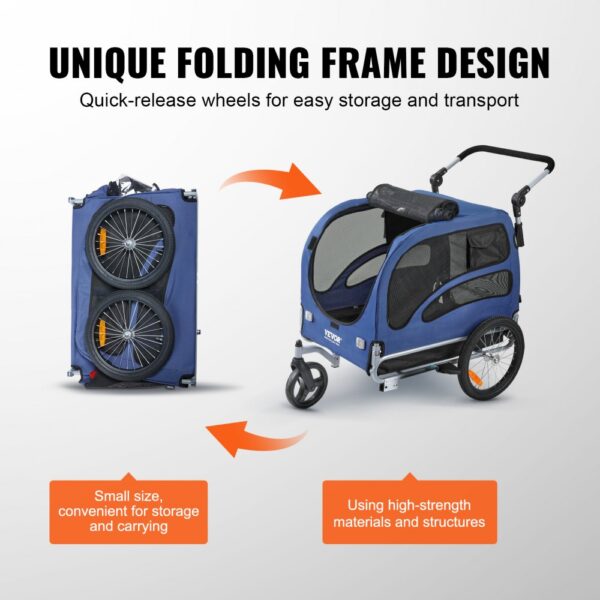 VEVOR dog bike trailer with unique folding frame design for easy storage and transport.