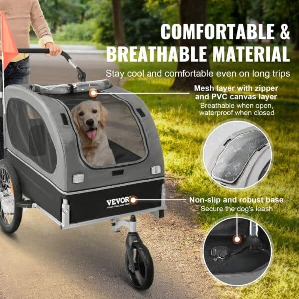 VEVOR dog bike trailer with mesh and pvc layers, featuring a non-slip base for secure and comfortable trips.