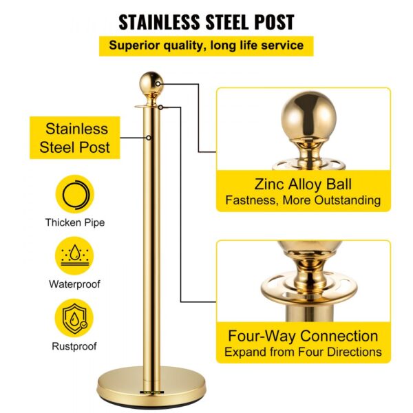 VEVOR velvet ropes and posts with stainless steel post, zinc alloy ball, and four-way connection