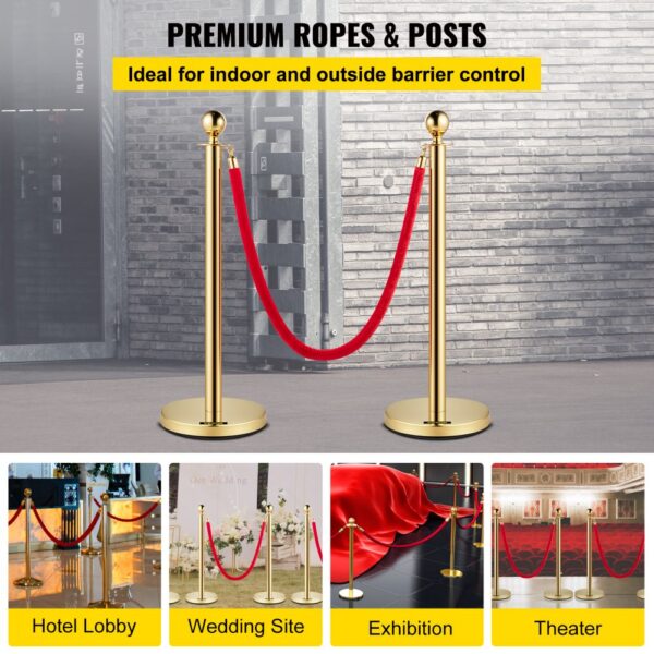 VEVOR velvet ropes and posts in gold, ideal for events, lobbies, and theaters.