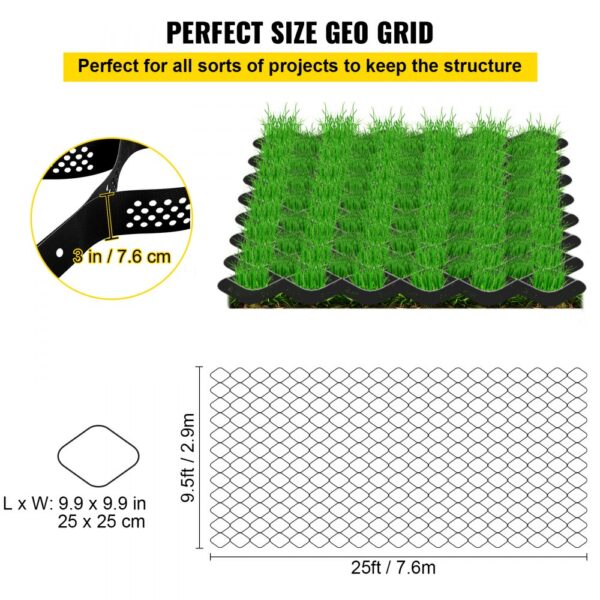 VEVOR ground grid, strong structure, 3-inch cell depth, 25ft x 9.5ft coverage.