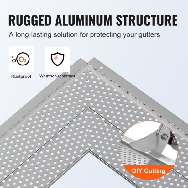 rugged aluminum VEVOR gutter guard, rustproof and weather-resistant, with easy diy cutting.