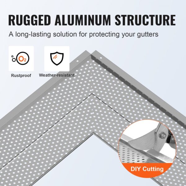 rugged aluminum VEVOR gutter guard, rustproof and weather-resistant with diy cutting feature.