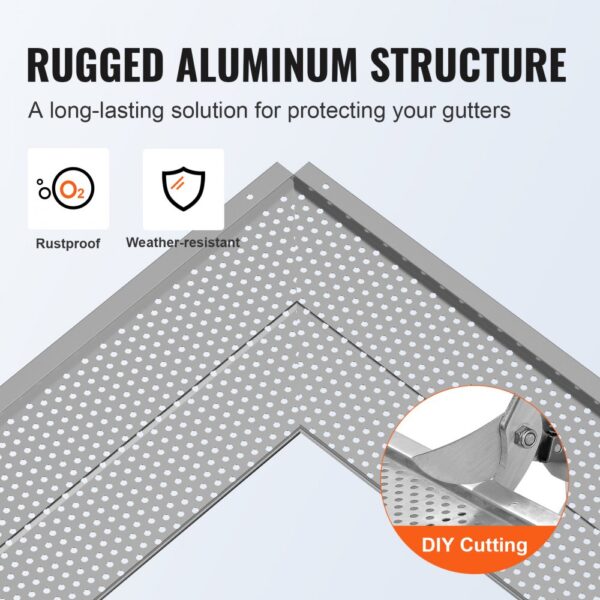 rugged aluminum VEVOR gutter guard, rustproof, weather-resistant, promotes diy cutting for easy use.