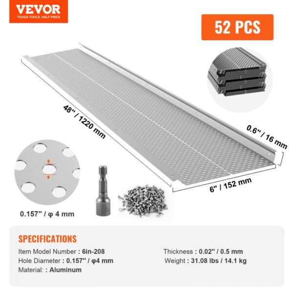 VEVOR gutter guard kit with screws and bit, aluminum, 48"x6" panels, 52 pieces.