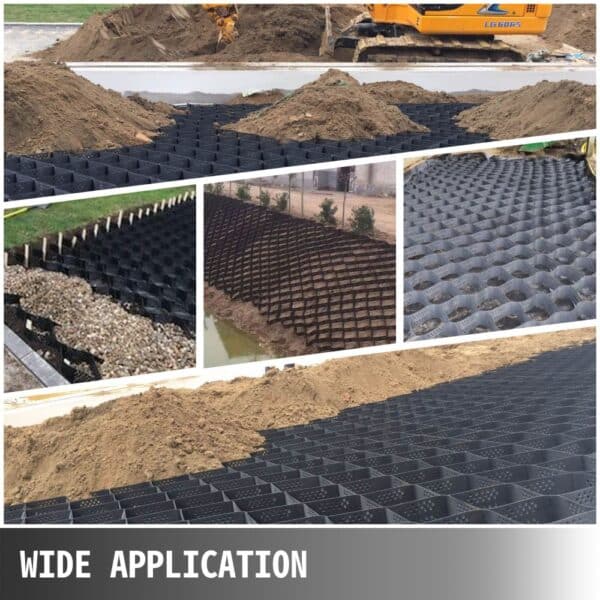 VEVOR geo grid ground stabilization installed in a construction site for erosion control.